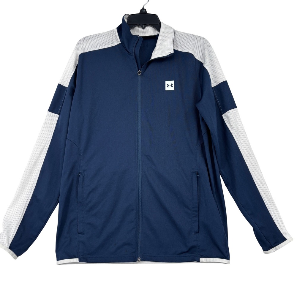 Under Armour Fitted Track Jacket Mens Medium Navy Blue Mesh Panel Full Zip